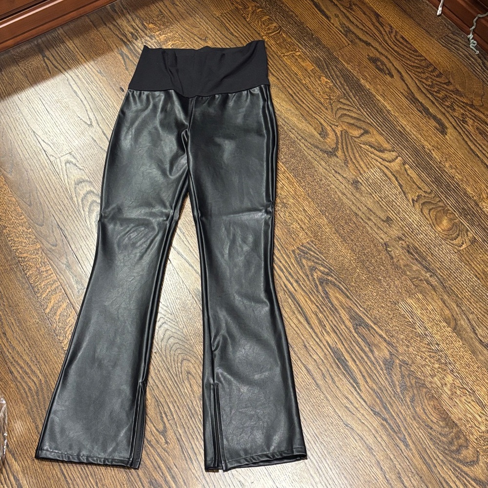 Hatch Black Faux Leather Flare Leggings